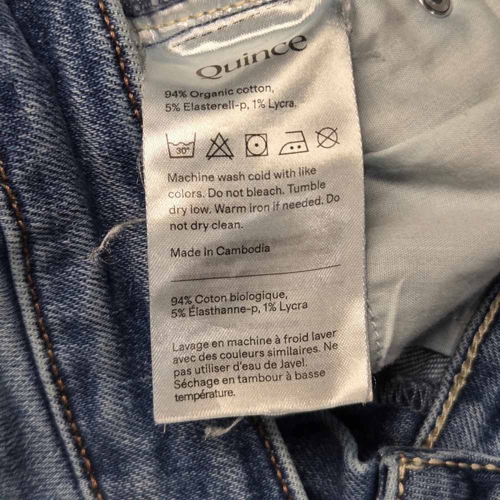 Quince Bella Stretch Straight Jeans Twilight Blue Fray Raw Hem 27 W-PNT-113 - Picture 13 of 16